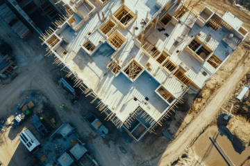 Top view of the construction site powered by clean energy